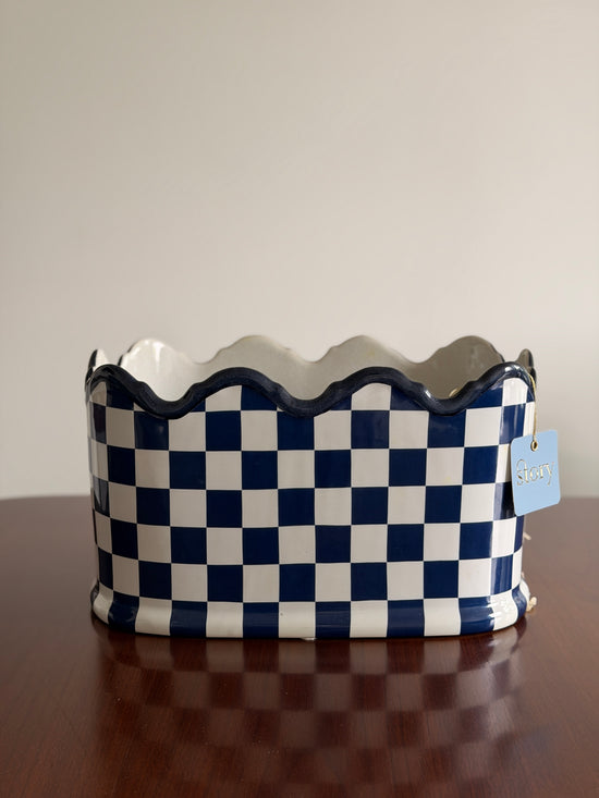 Blue & White Checkered Scalloped Vessel