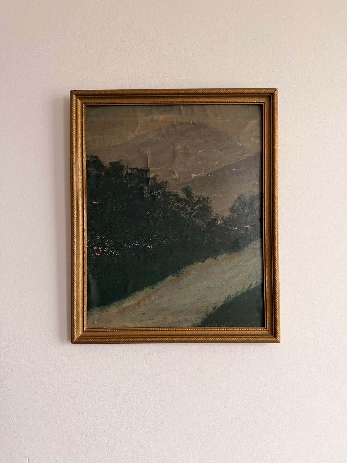 Rustic Landscape on Board in Vintage Gold Frame