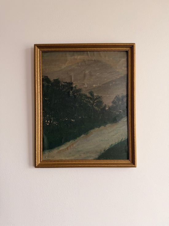 Rustic Landscape on Board in Vintage Gold Frame