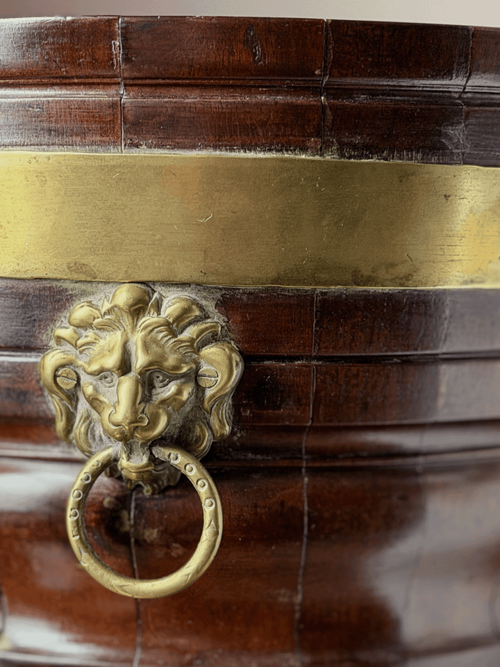 Wooden Vessel with Brass Lion Handles