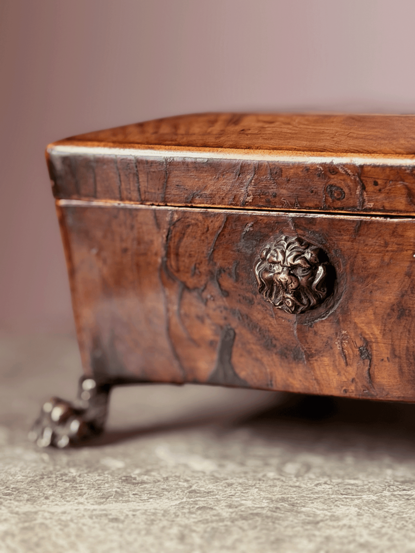Antique English Regency Hinged Box with Paw Feet