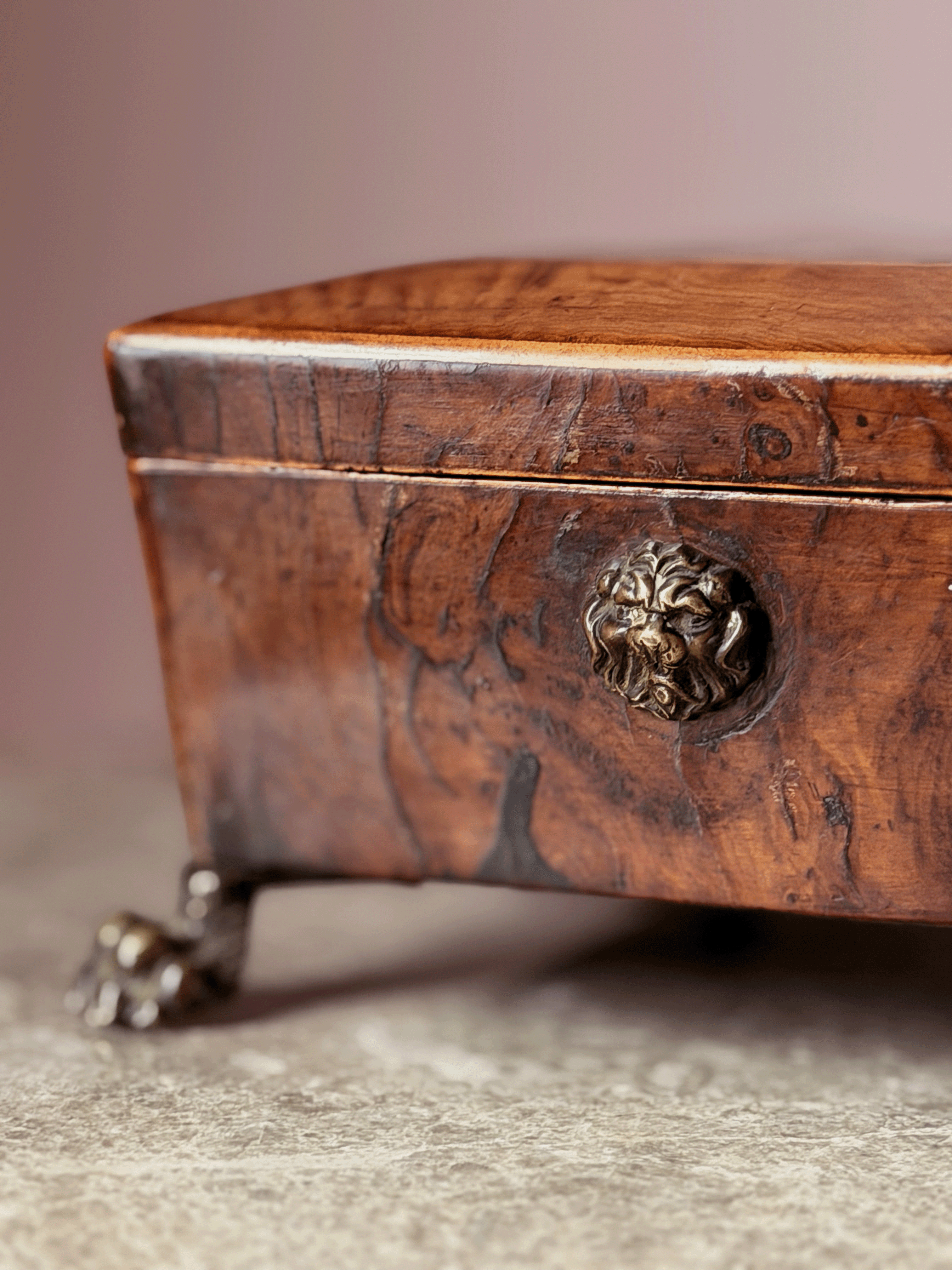Antique English Regency Hinged Box with Paw Feet