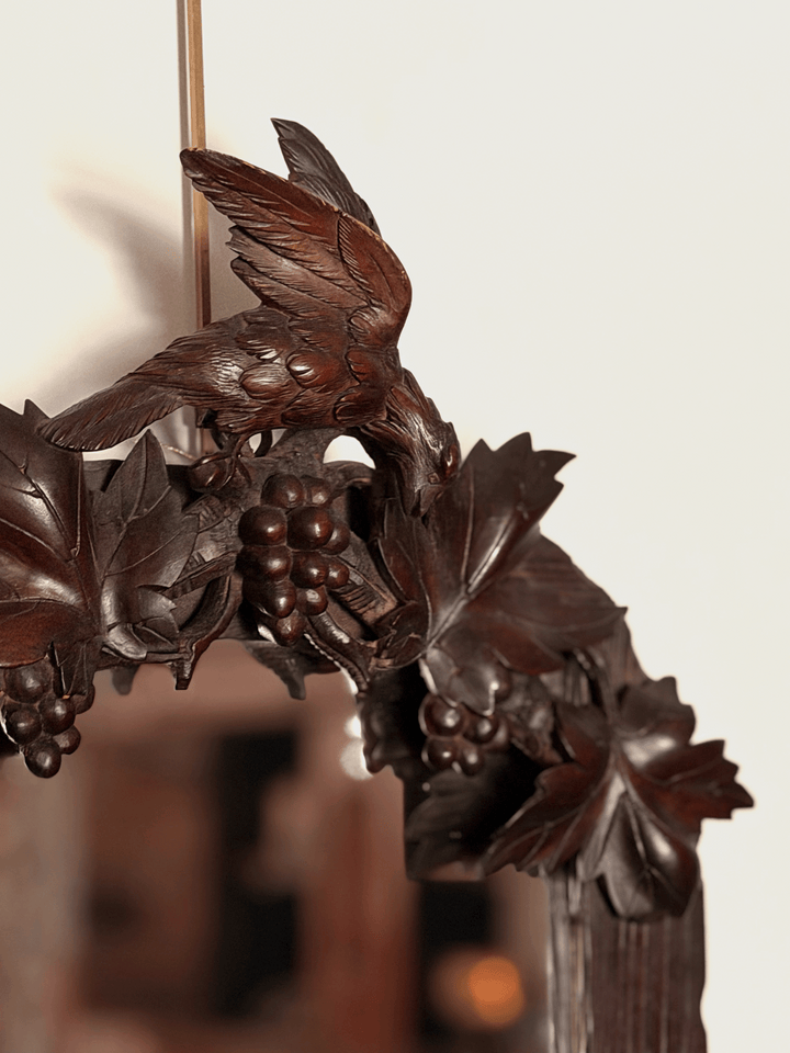 Black Forest 19th Century Bird with Grapes Carved Mirror