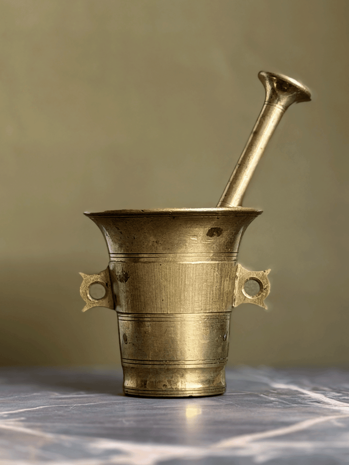 Antique 19th Century European Cast Brass Apothecary Mortar and Pestle, Size No. 3