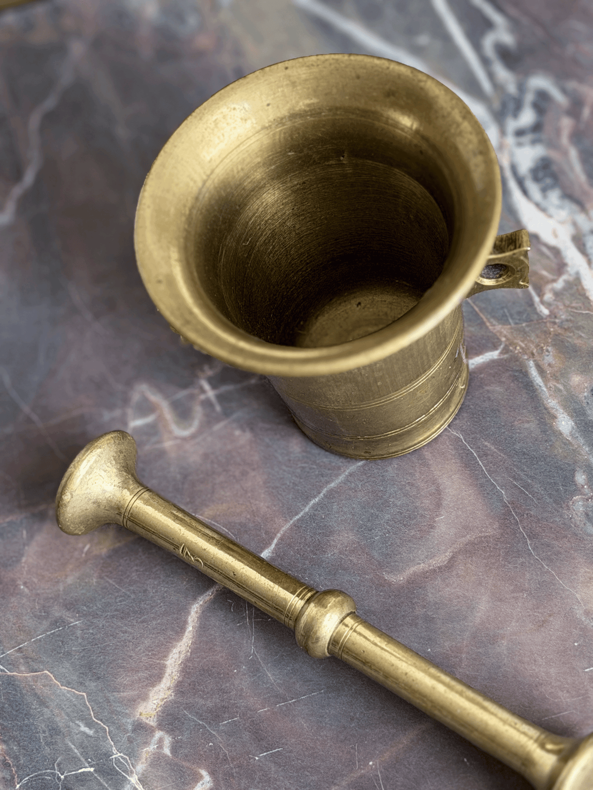 Antique 19th Century European Cast Brass Apothecary Mortar and Pestle, Size No. 3
