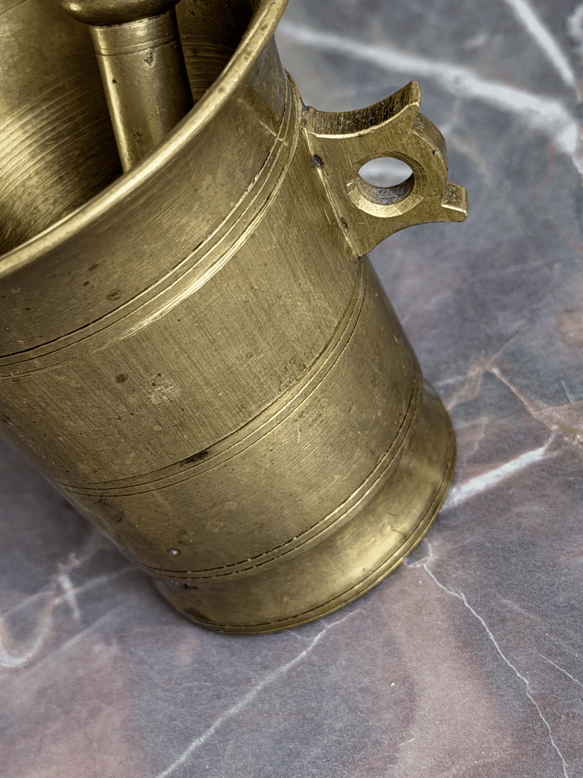 Antique 19th Century European Cast Brass Apothecary Mortar and Pestle, Size No. 3