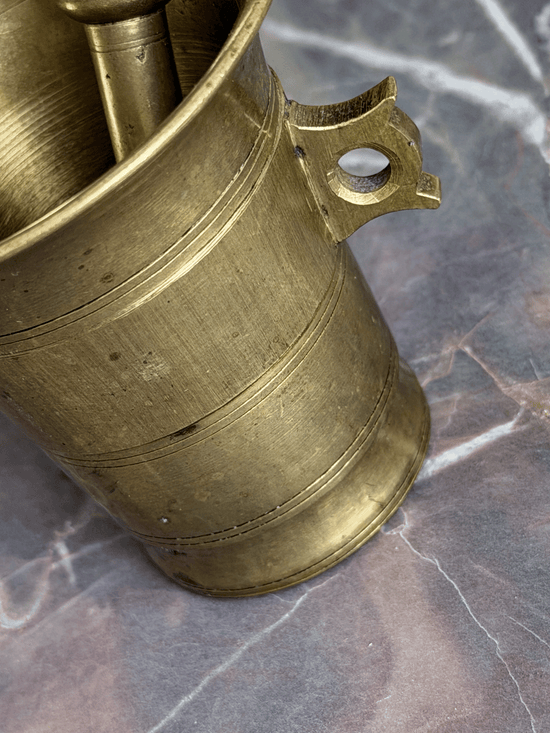Antique 19th Century European Cast Brass Apothecary Mortar and Pestle, Size No. 3