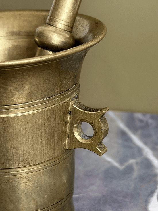 Antique 19th Century European Cast Brass Apothecary Mortar and Pestle, Size No. 3