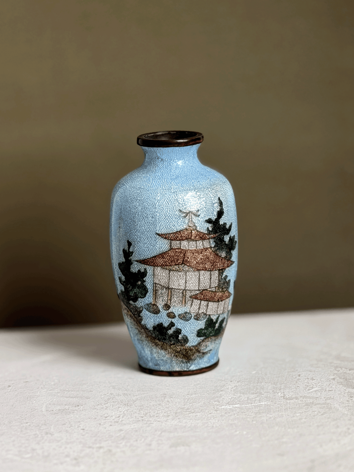 Antique Japanese Meiji Fine Wire Cloisonne Mini Pagoda Vase