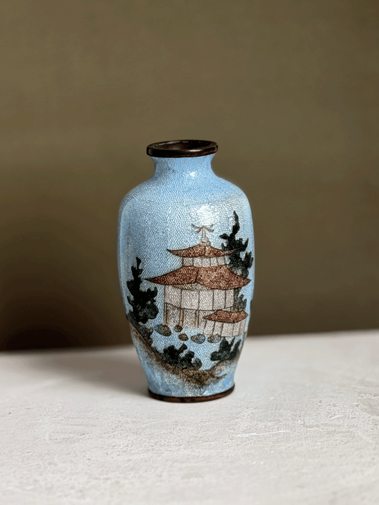 Antique Japanese Meiji Fine Wire Cloisonne Mini Pagoda Vase