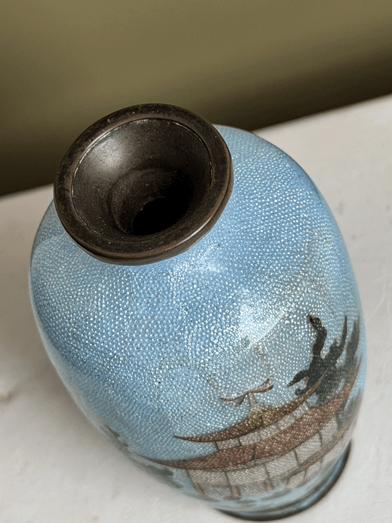 Antique Japanese Meiji Fine Wire Cloisonne Mini Pagoda Vase