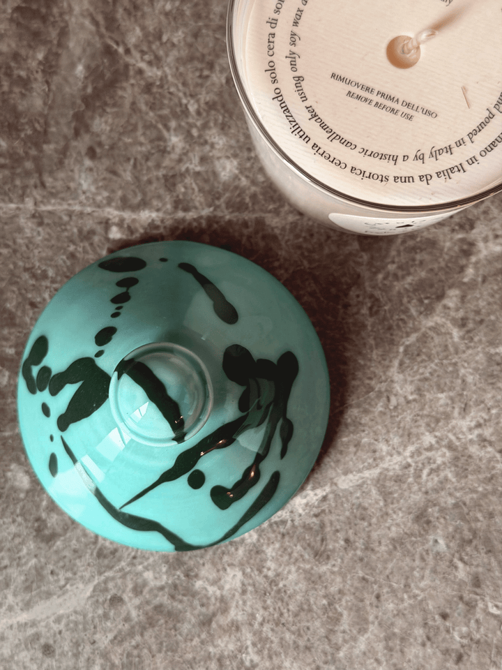 Aqua and Green Small Candle with Lid - Fig Leaves