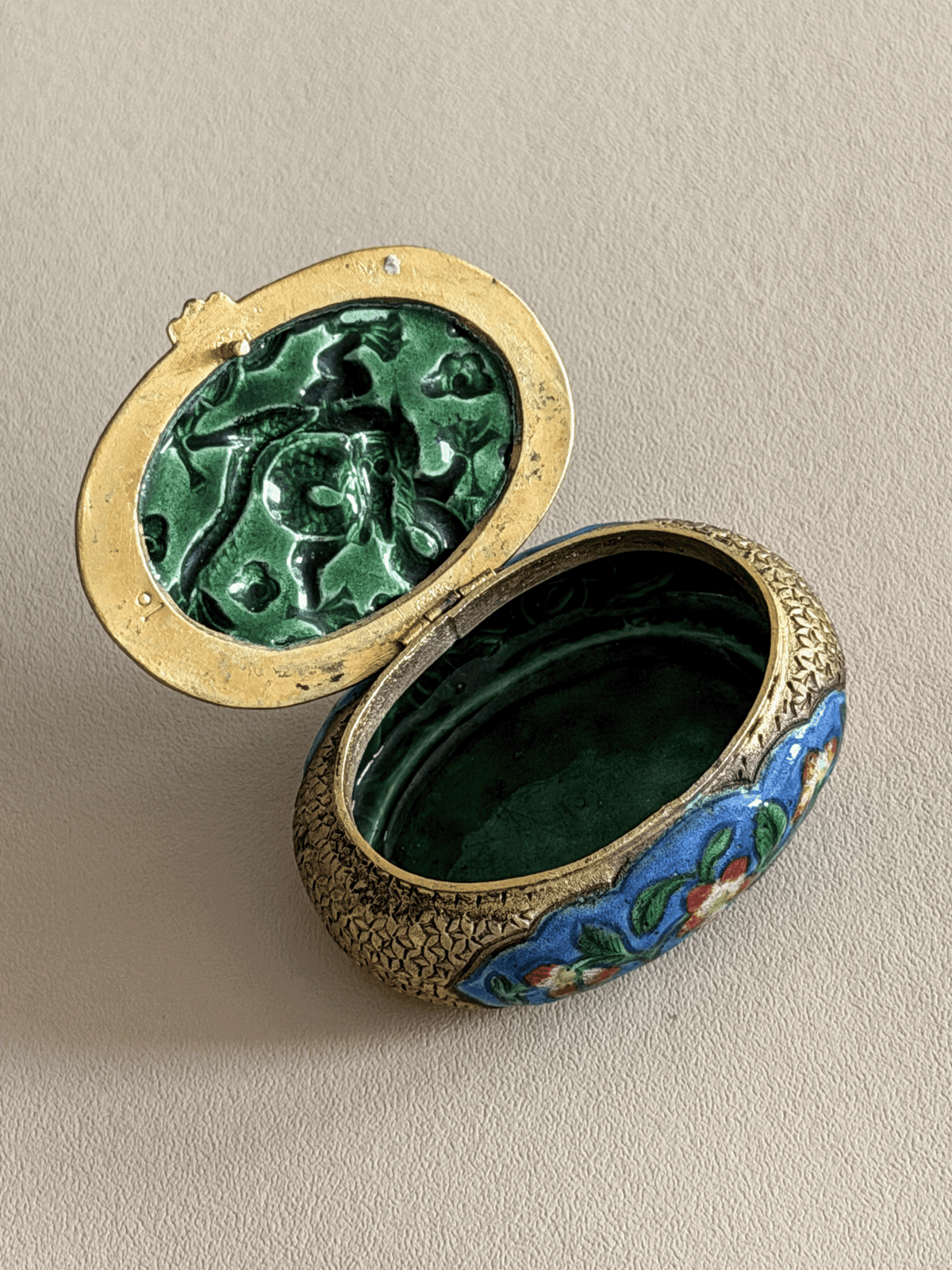 Antique Chinese Export Gilt Metal and Enamel Dragon Trinket Box