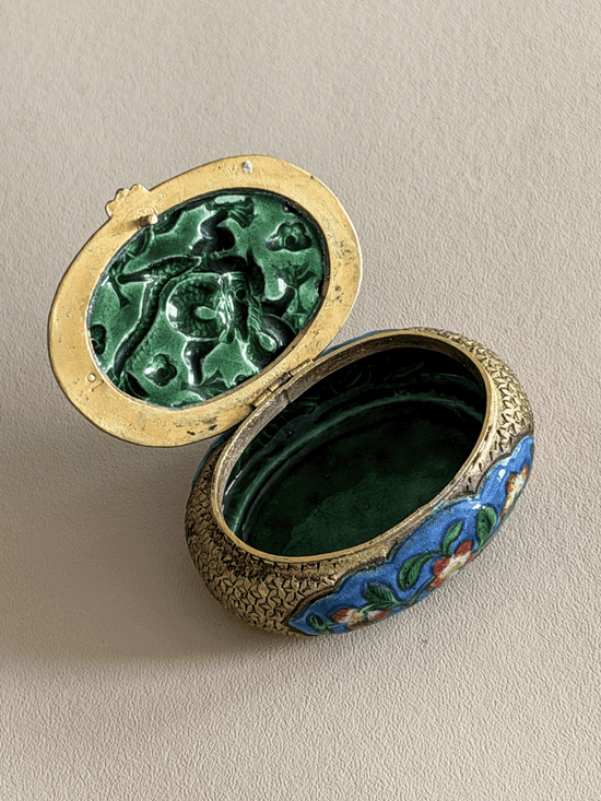 Antique Chinese Export Gilt Metal and Enamel Dragon Trinket Box