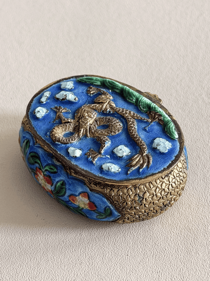 Antique Chinese Export Gilt Metal and Enamel Dragon Trinket Box