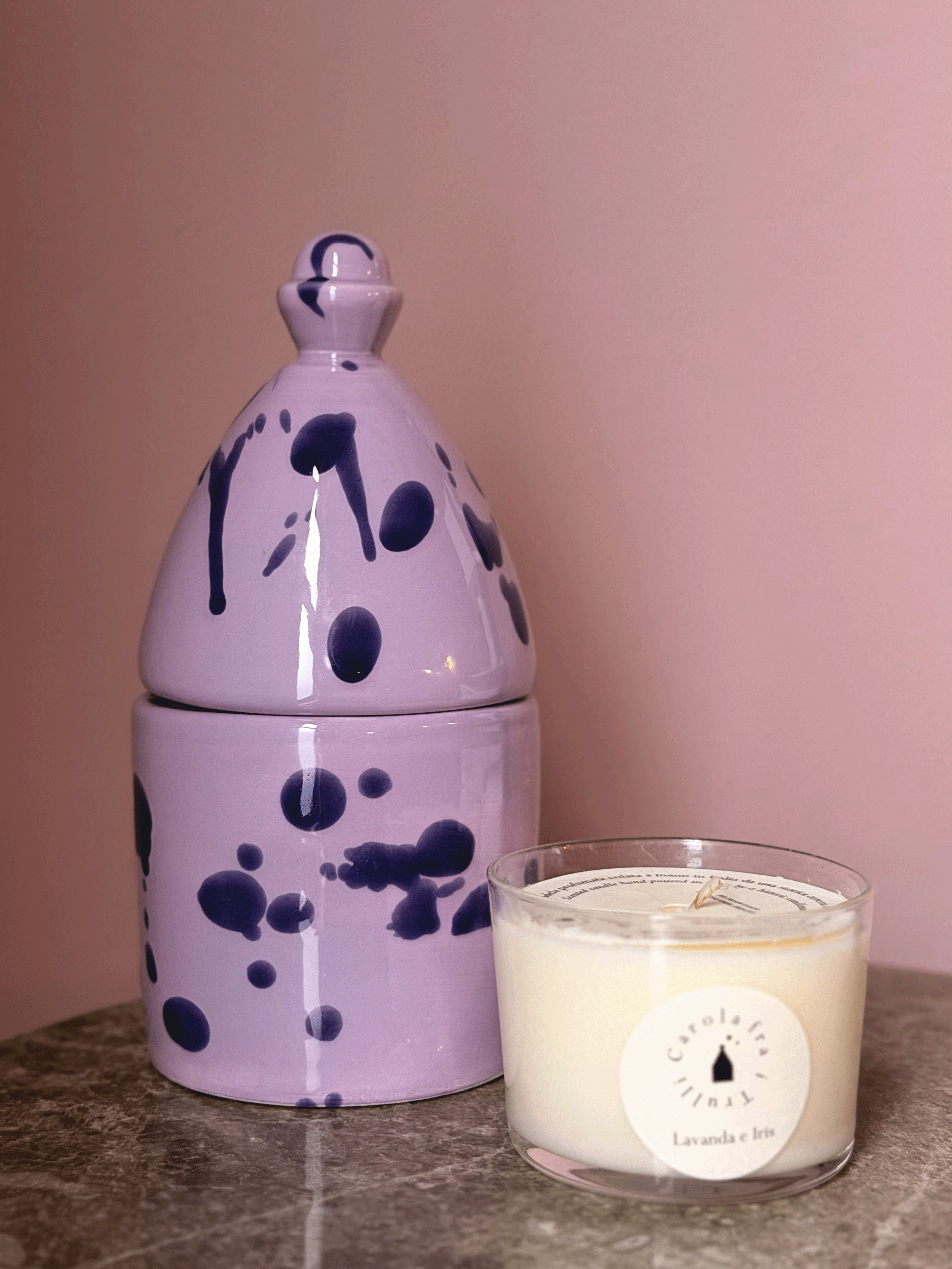Large Candle with Holder- Lavender and Iris