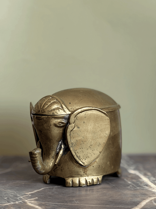 Vintage Brass Elephant Trinket Box with Removable Lid