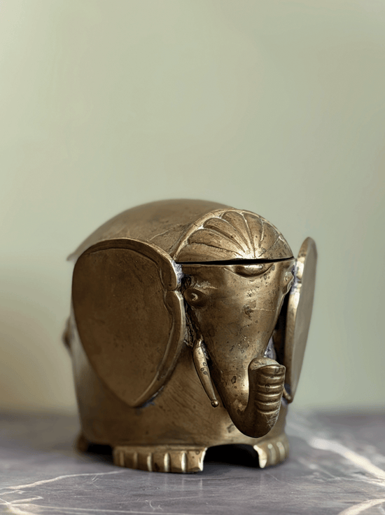 Vintage Brass Elephant Trinket Box with Removable Lid