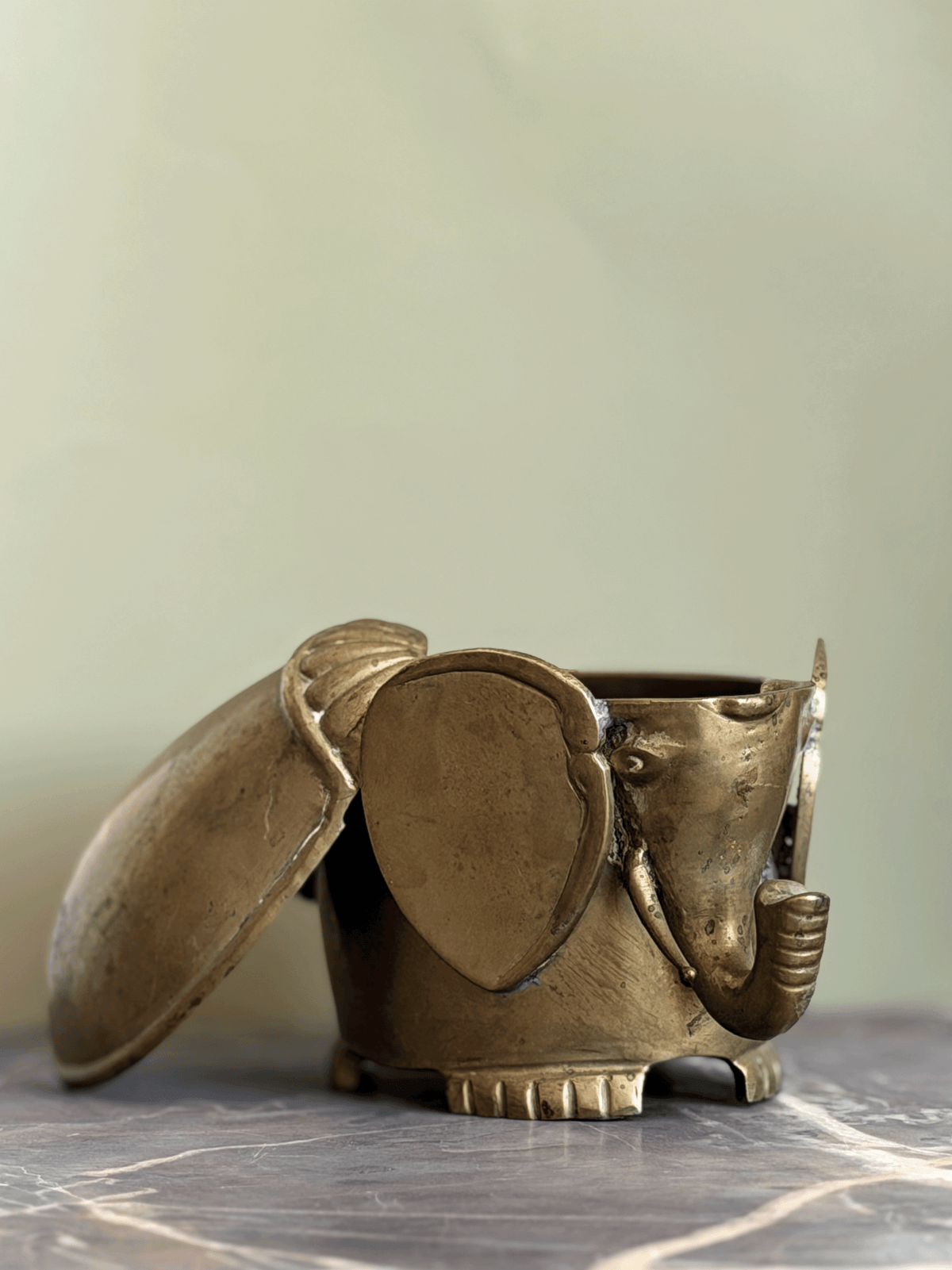 Vintage Brass Elephant Trinket Box with Removable Lid