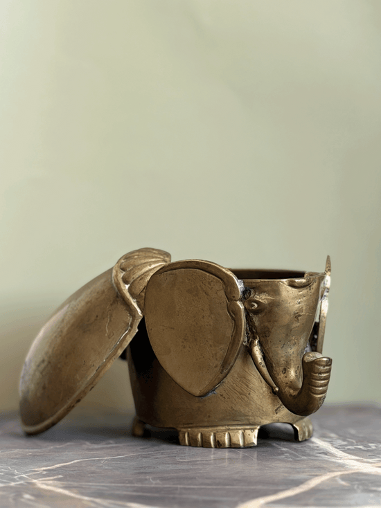 Vintage Brass Elephant Trinket Box with Removable Lid