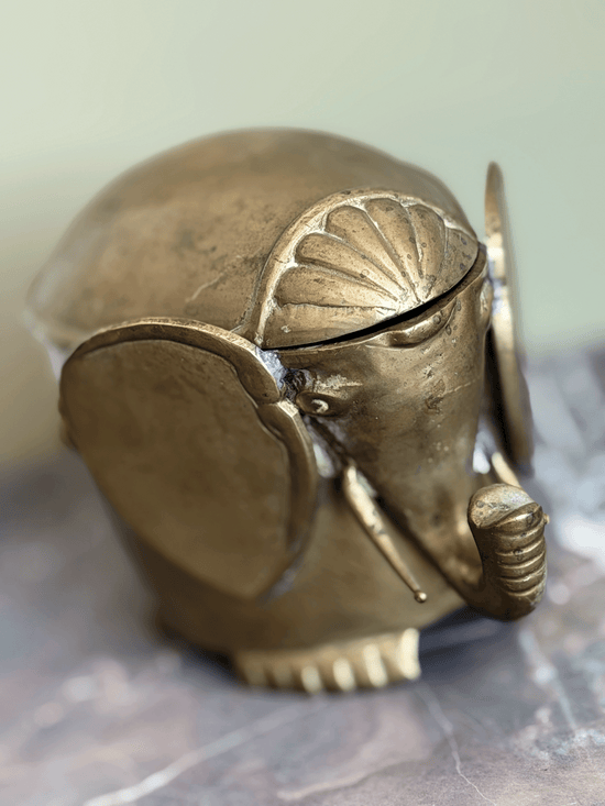 Vintage Brass Elephant Trinket Box with Removable Lid