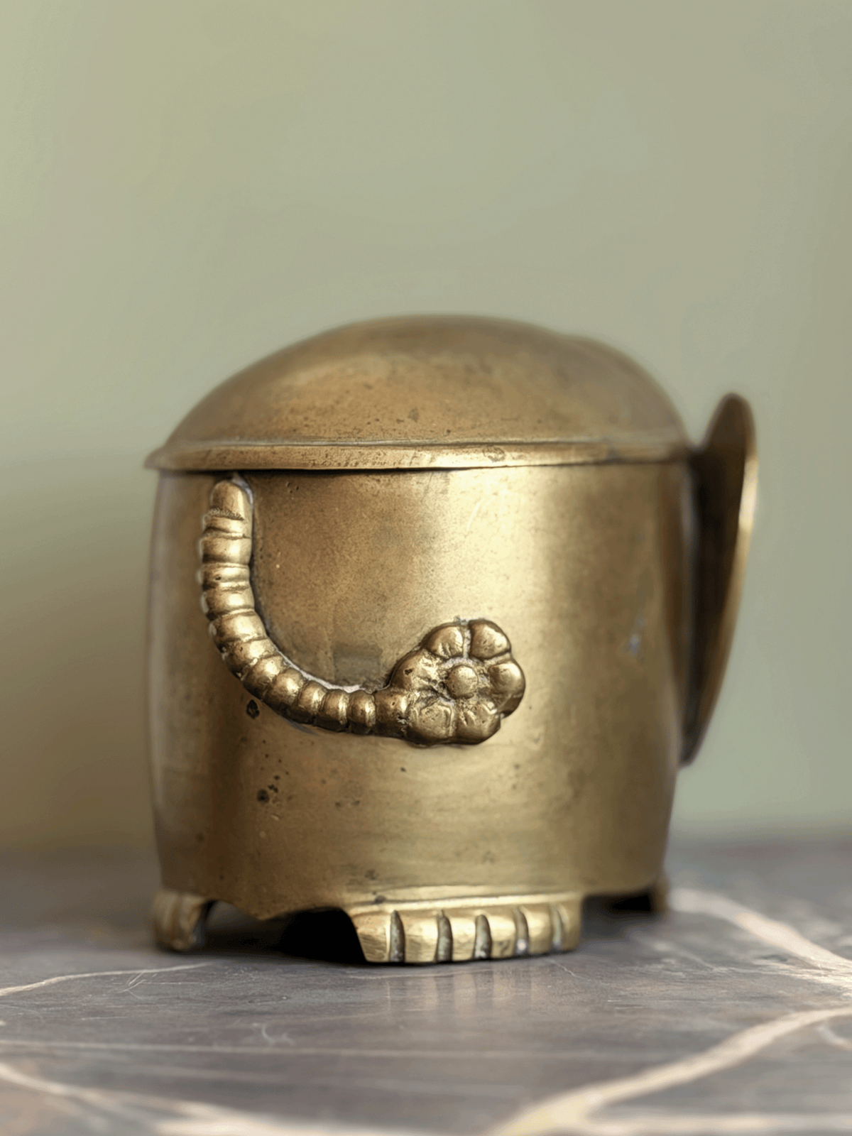 Vintage Brass Elephant Trinket Box with Removable Lid