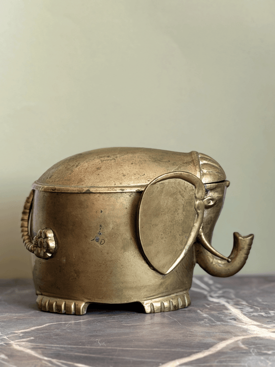 Vintage Brass Elephant Trinket Box with Removable Lid