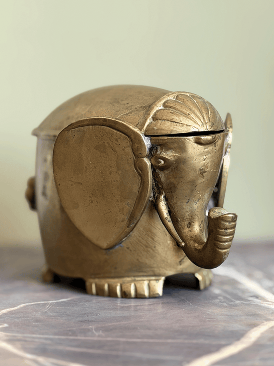 Vintage Brass Elephant Trinket Box with Removable Lid
