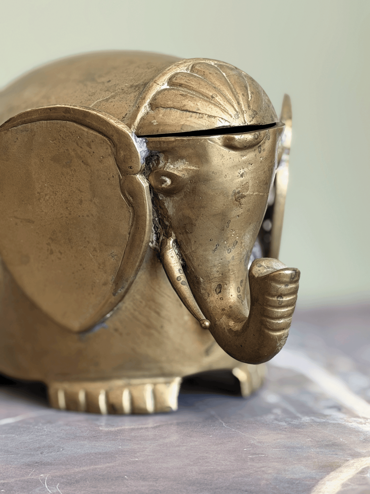 Vintage Brass Elephant Trinket Box with Removable Lid