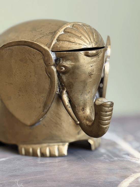 Vintage Brass Elephant Trinket Box with Removable Lid