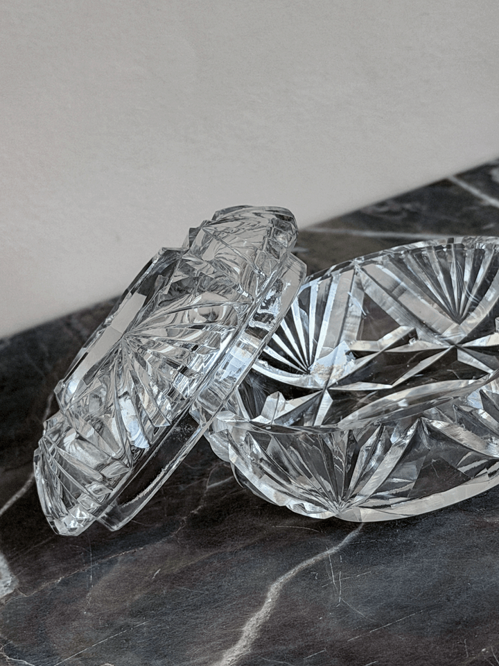 Vintage Czech Cut Crystal Lidded Powder Jar