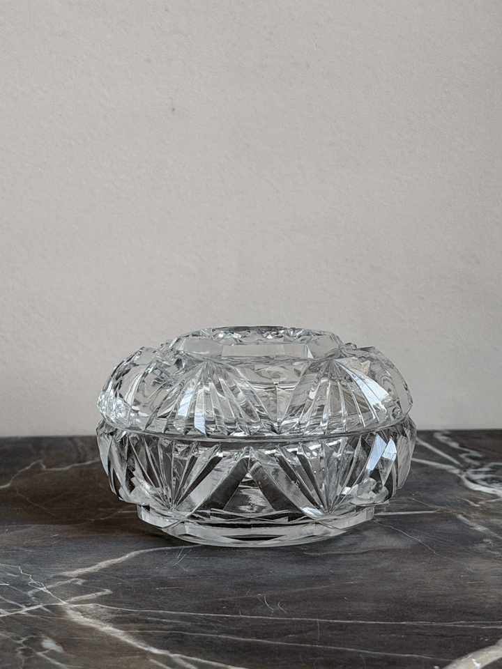 Vintage Czech Cut Crystal Lidded Powder Jar