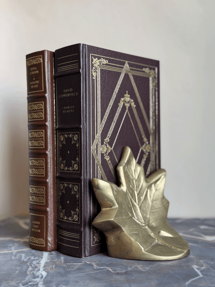 Vintage Solid Brass Maple Leaf Bookends Mid Century Botanical Pair