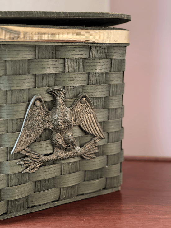 Vintage Green Woven Basket with Metal Eagle
