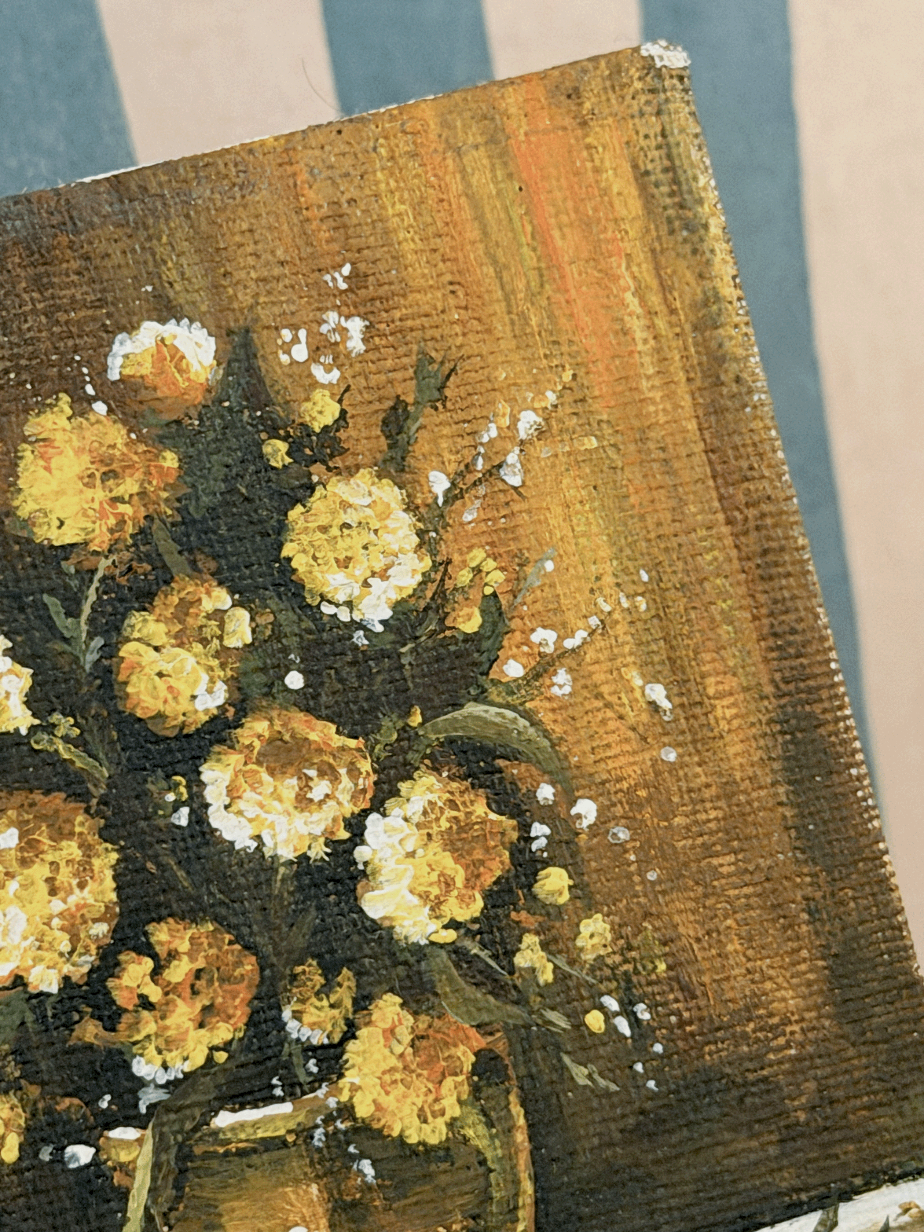 Yellow Floral Miniature Oil Painting on Board