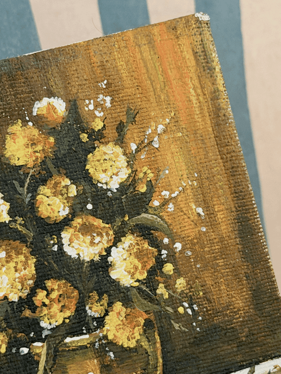 Yellow Floral Miniature Oil Painting on Board
