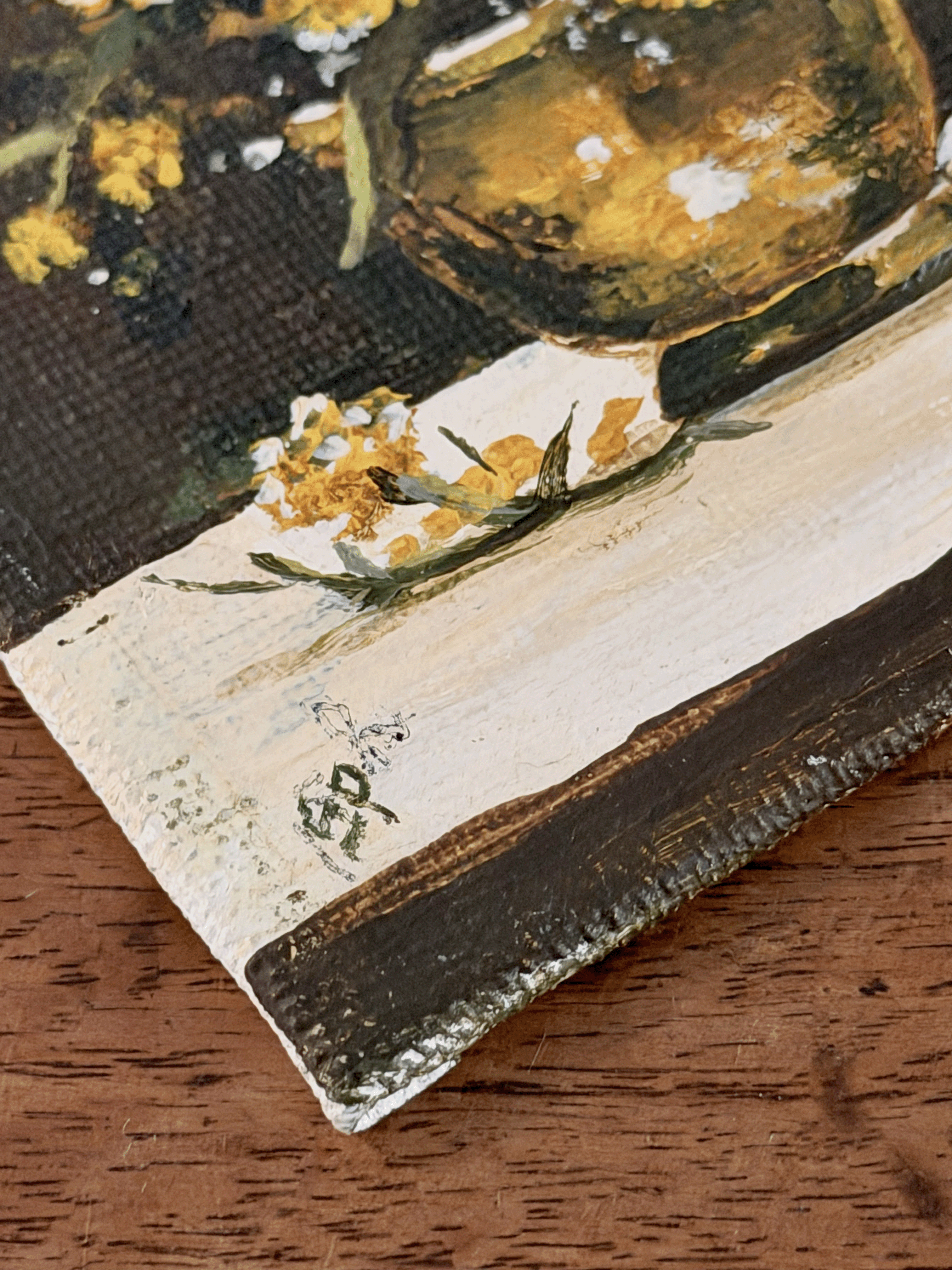 Yellow Floral Miniature Oil Painting on Board