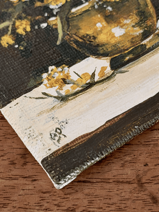 Yellow Floral Miniature Oil Painting on Board