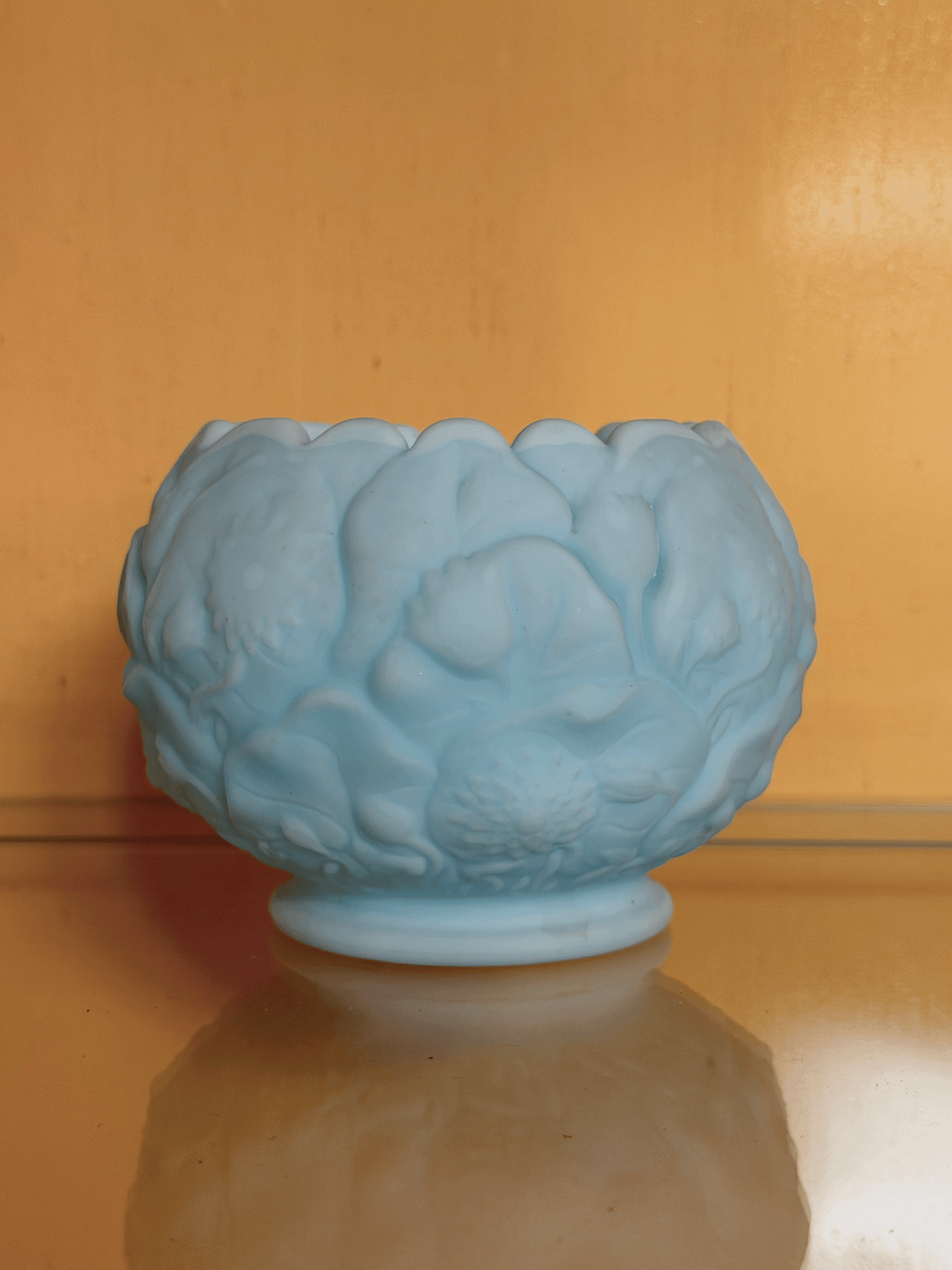 Satin Blue Glass Bowl, Fenton Glass