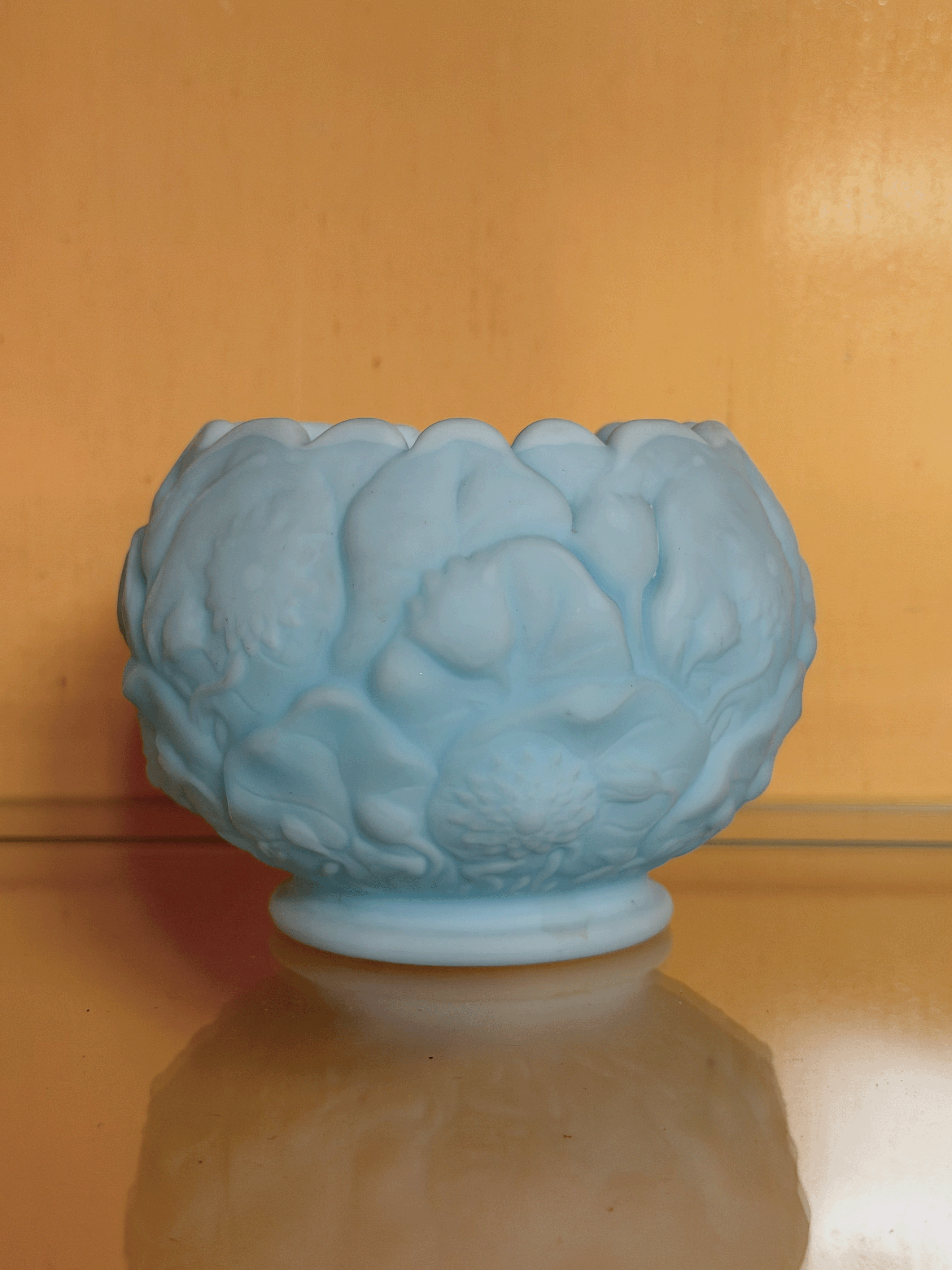 Satin Blue Glass Bowl, Fenton Glass