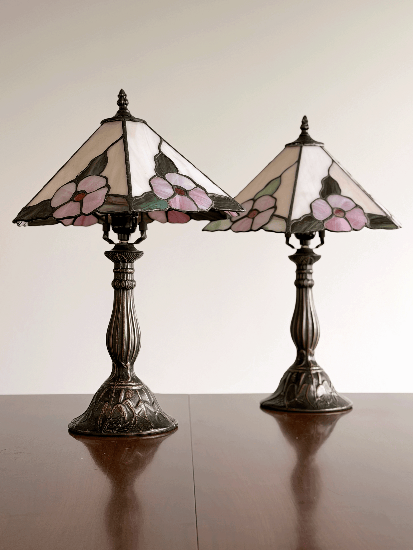 Floral Tiffany Lamps, Pair