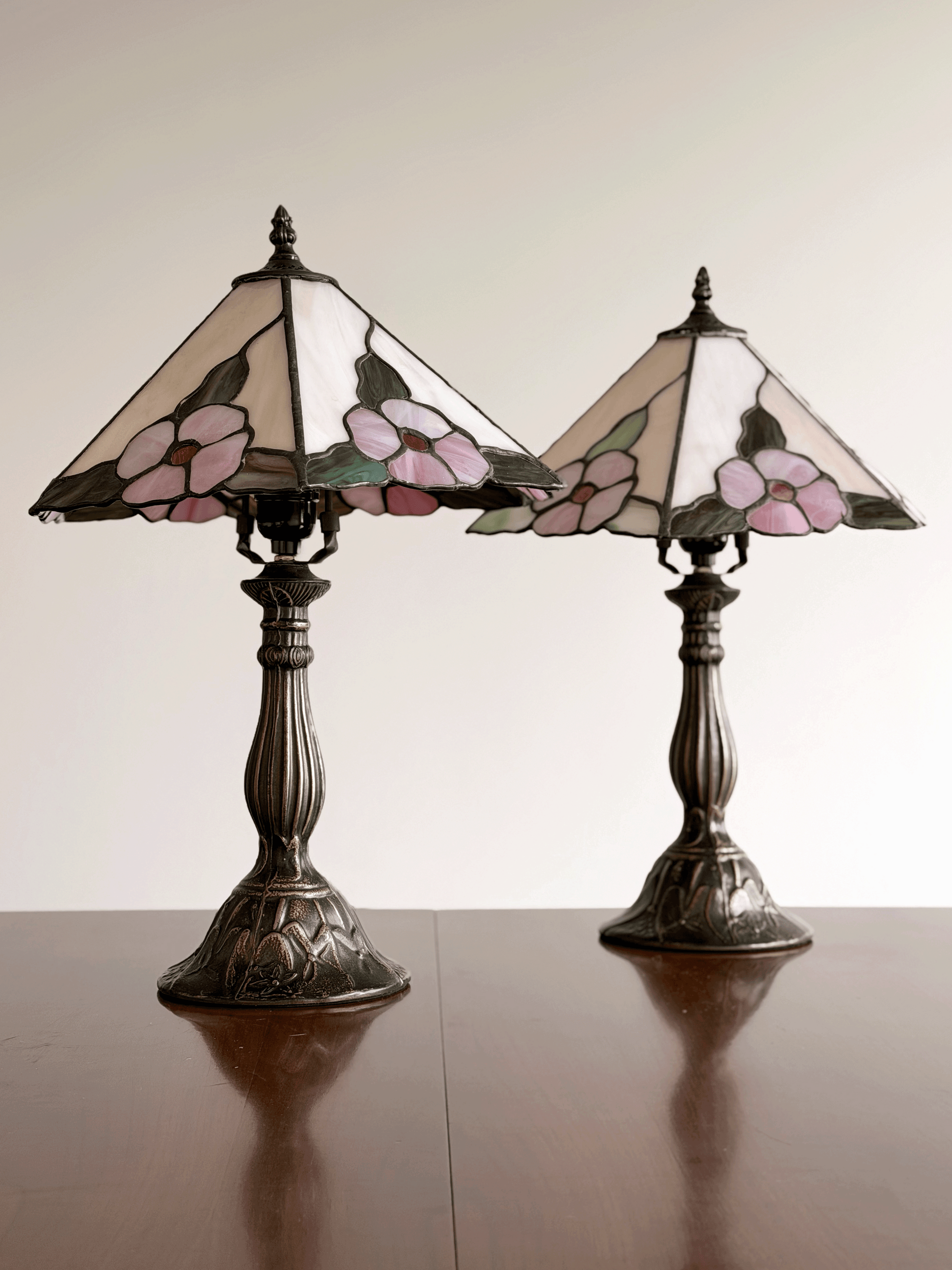 Floral Tiffany Lamps, Pair