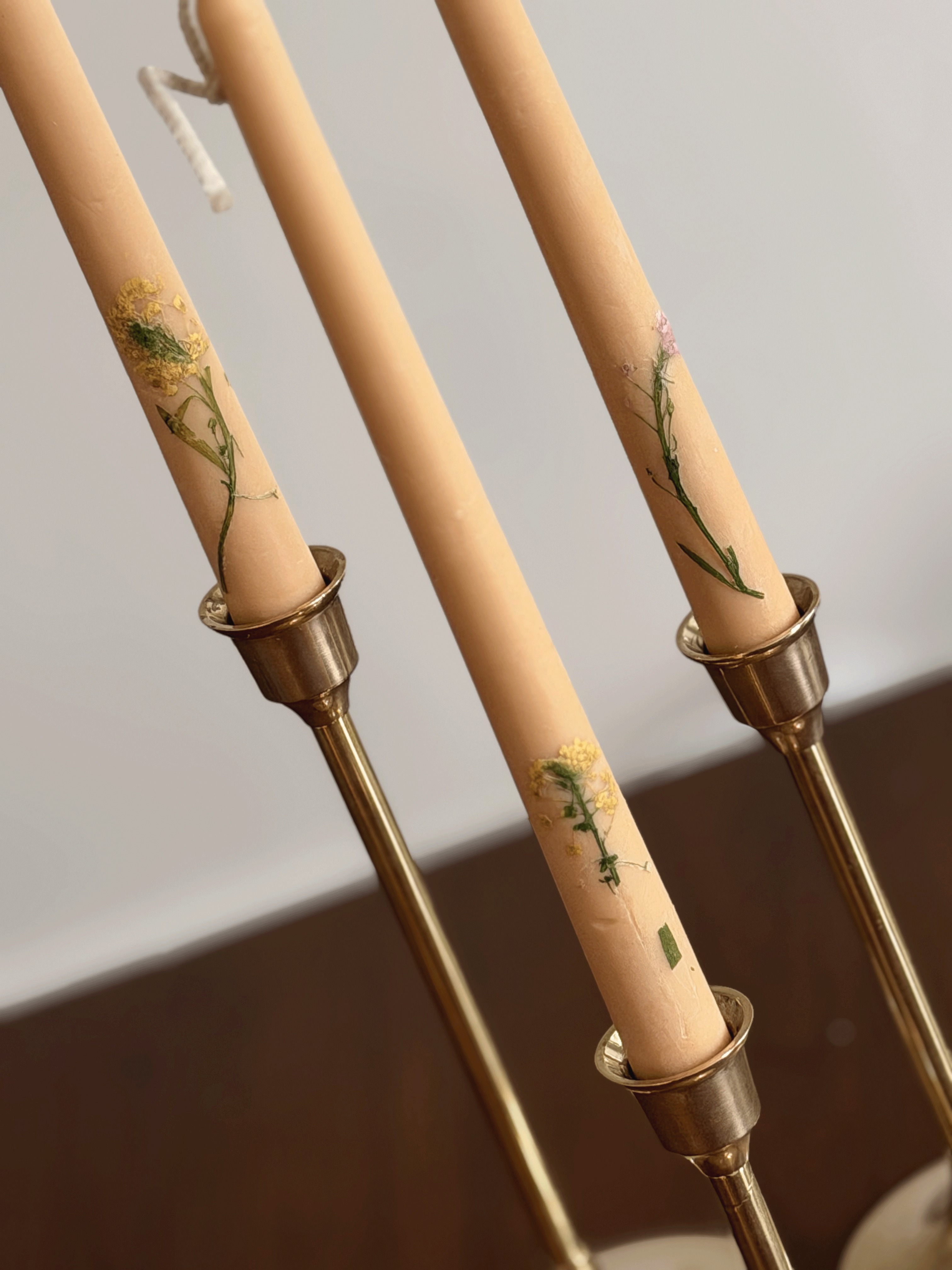 Floral Inlaid Tapered Candles, Set