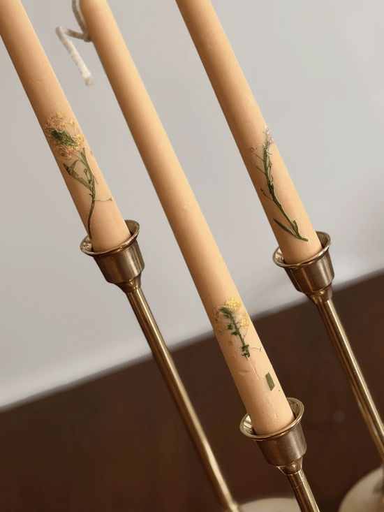 Floral Inlaid Tapered Candles, Set