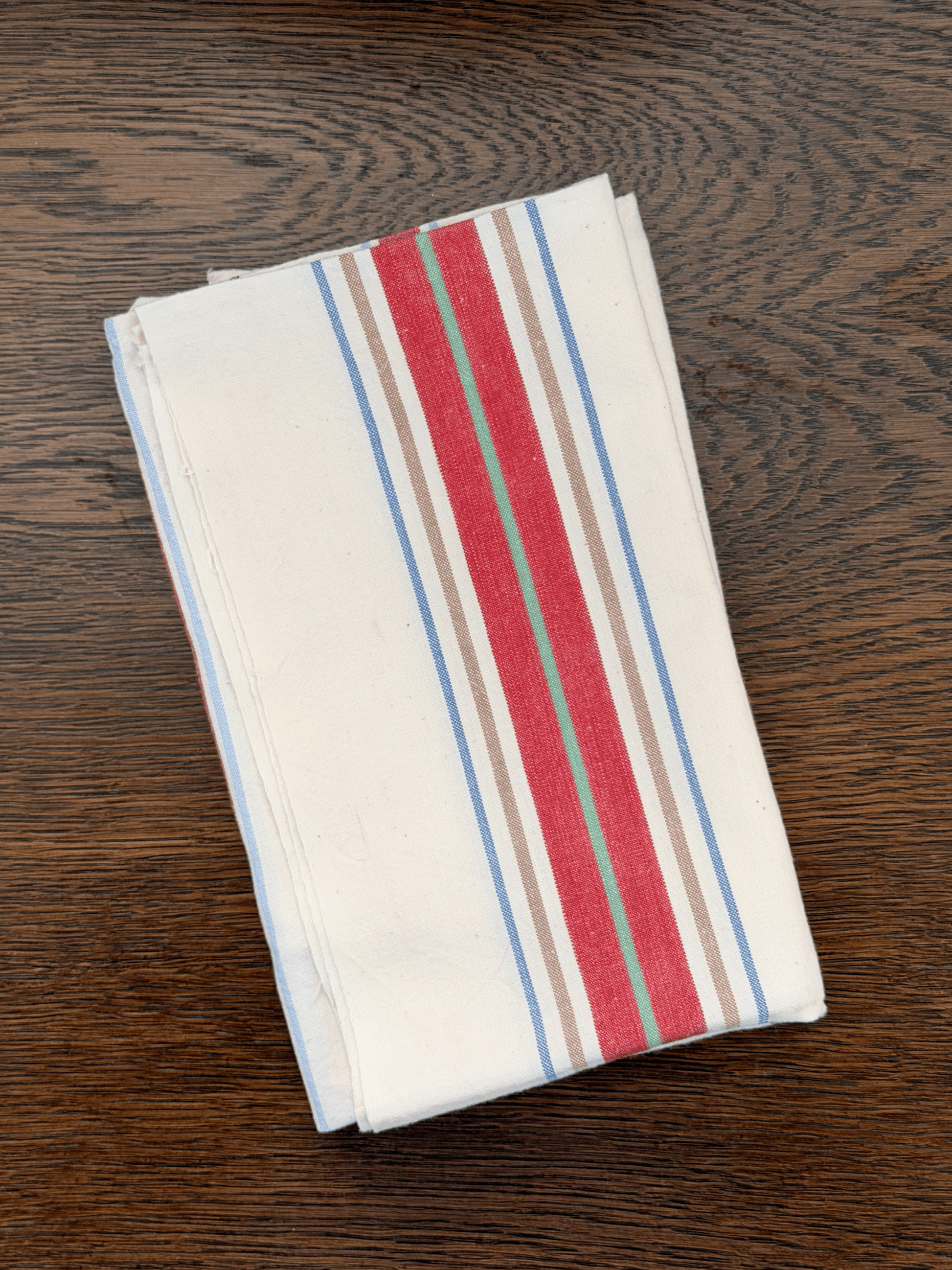 French Tea Towel in Red, Sage, Tan, Blue