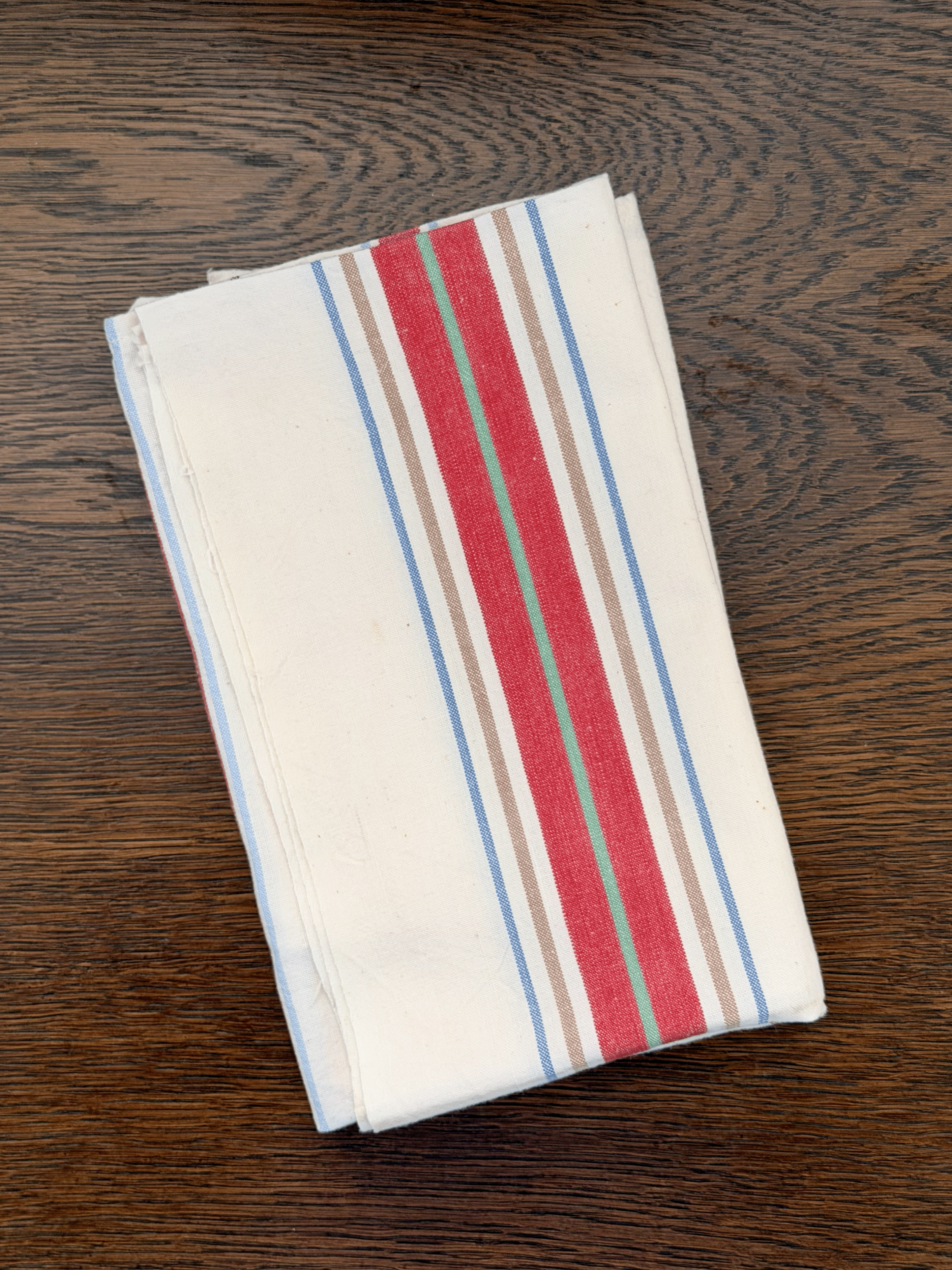 French Tea Towel in Red, Sage, Tan, Blue