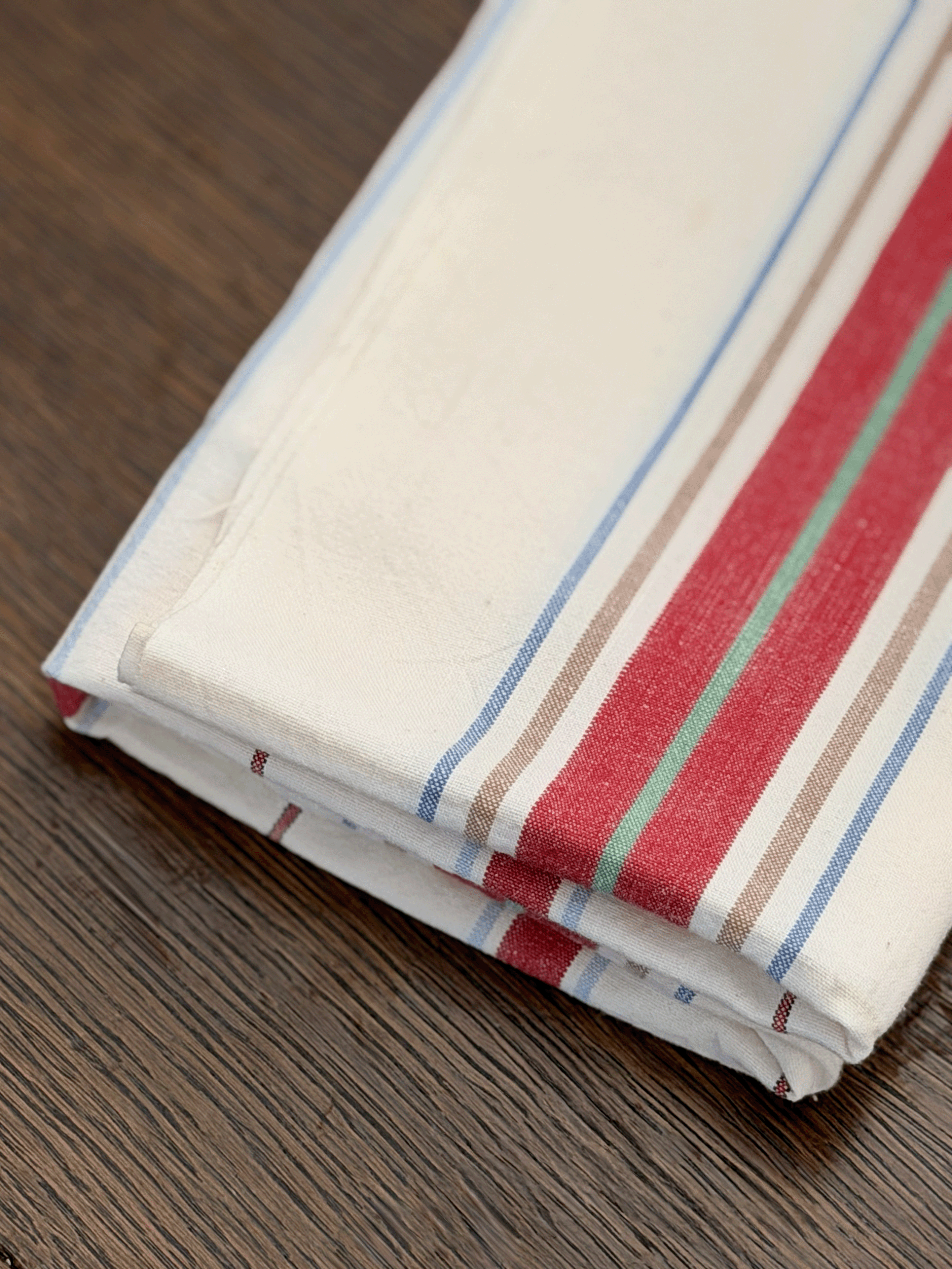 French Tea Towel in Red, Sage, Tan, Blue