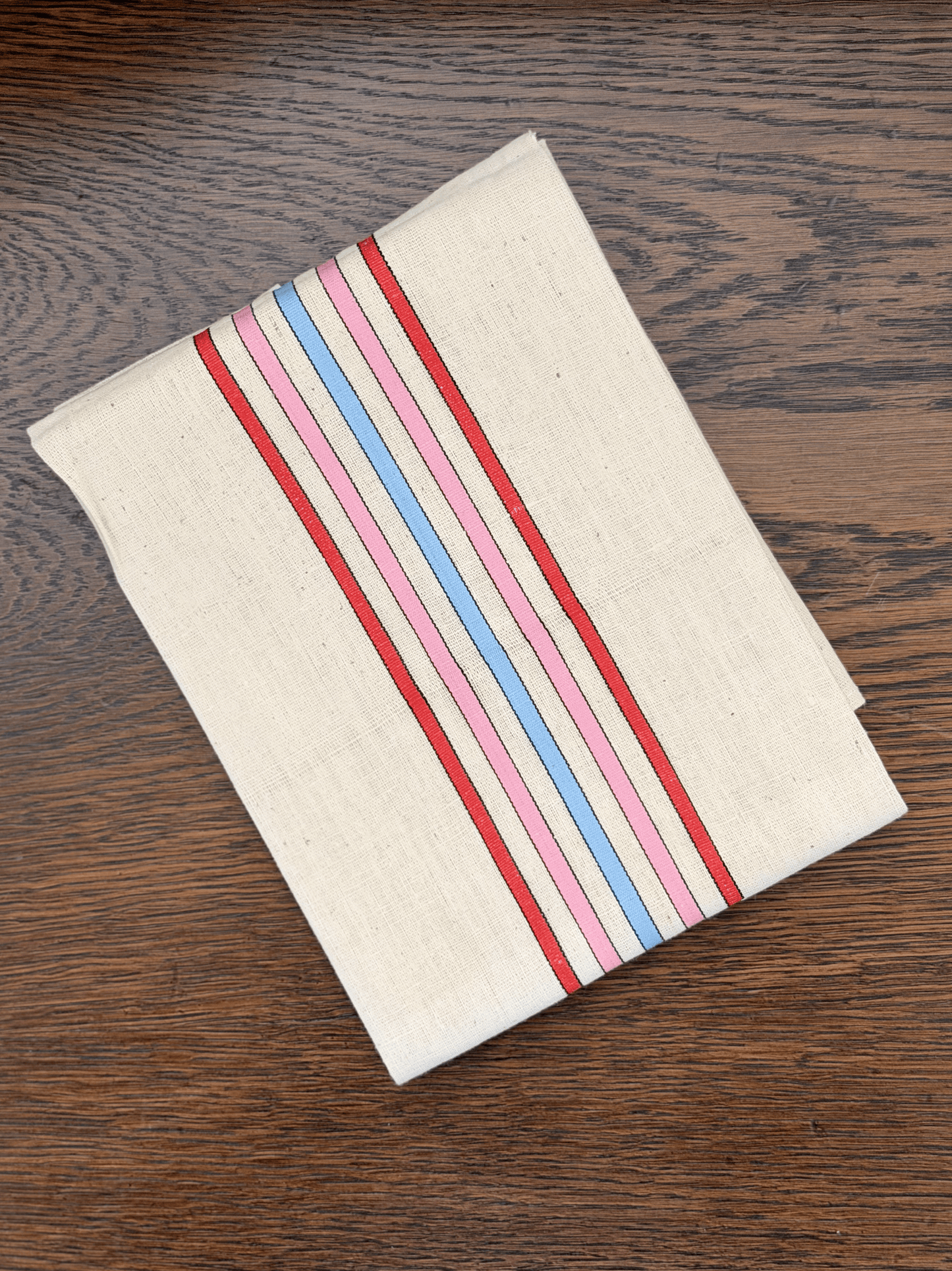 French Tea Towel in Red, Pink, and Blue