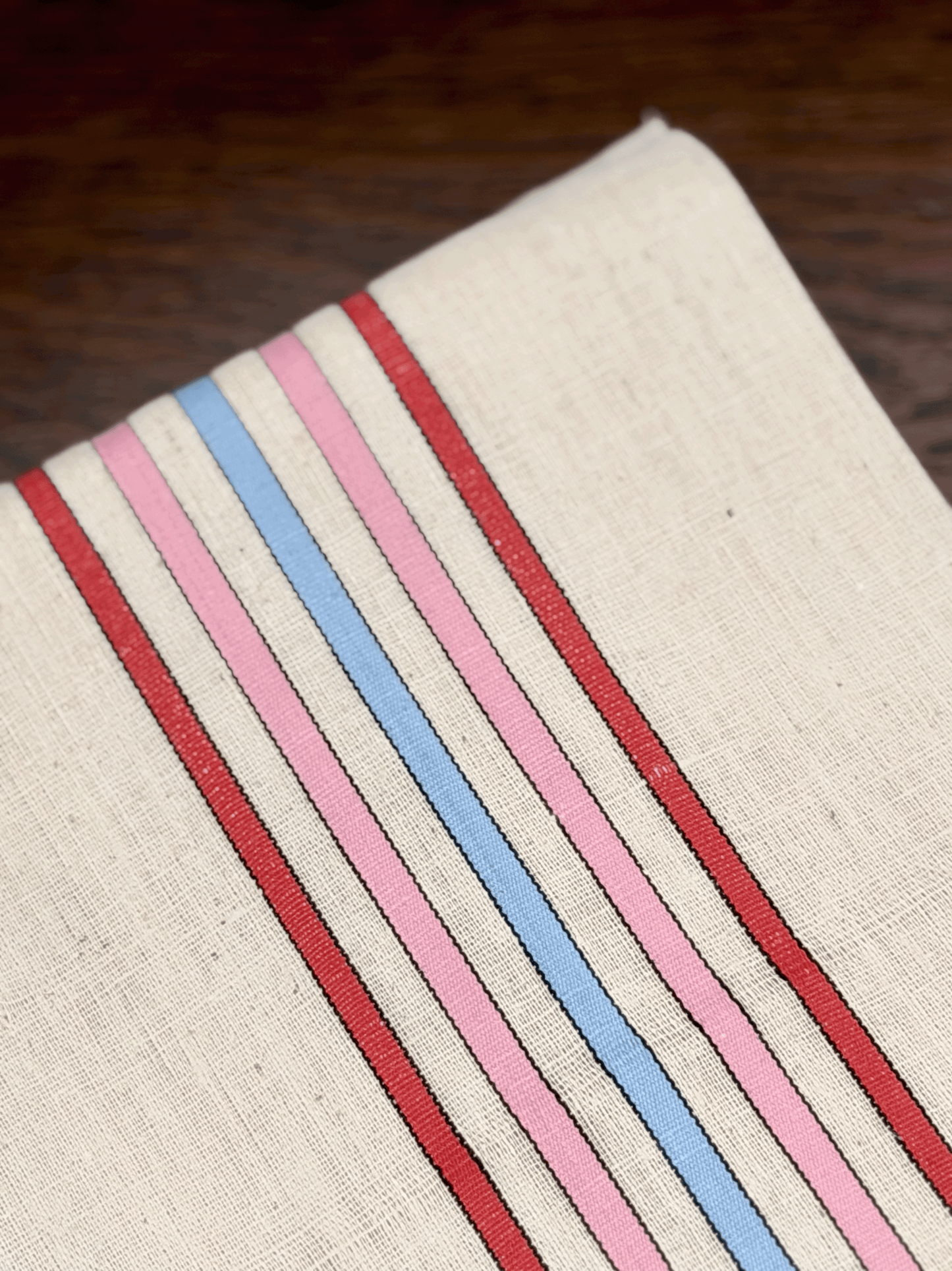 French Tea Towel in Red, Pink, and Blue