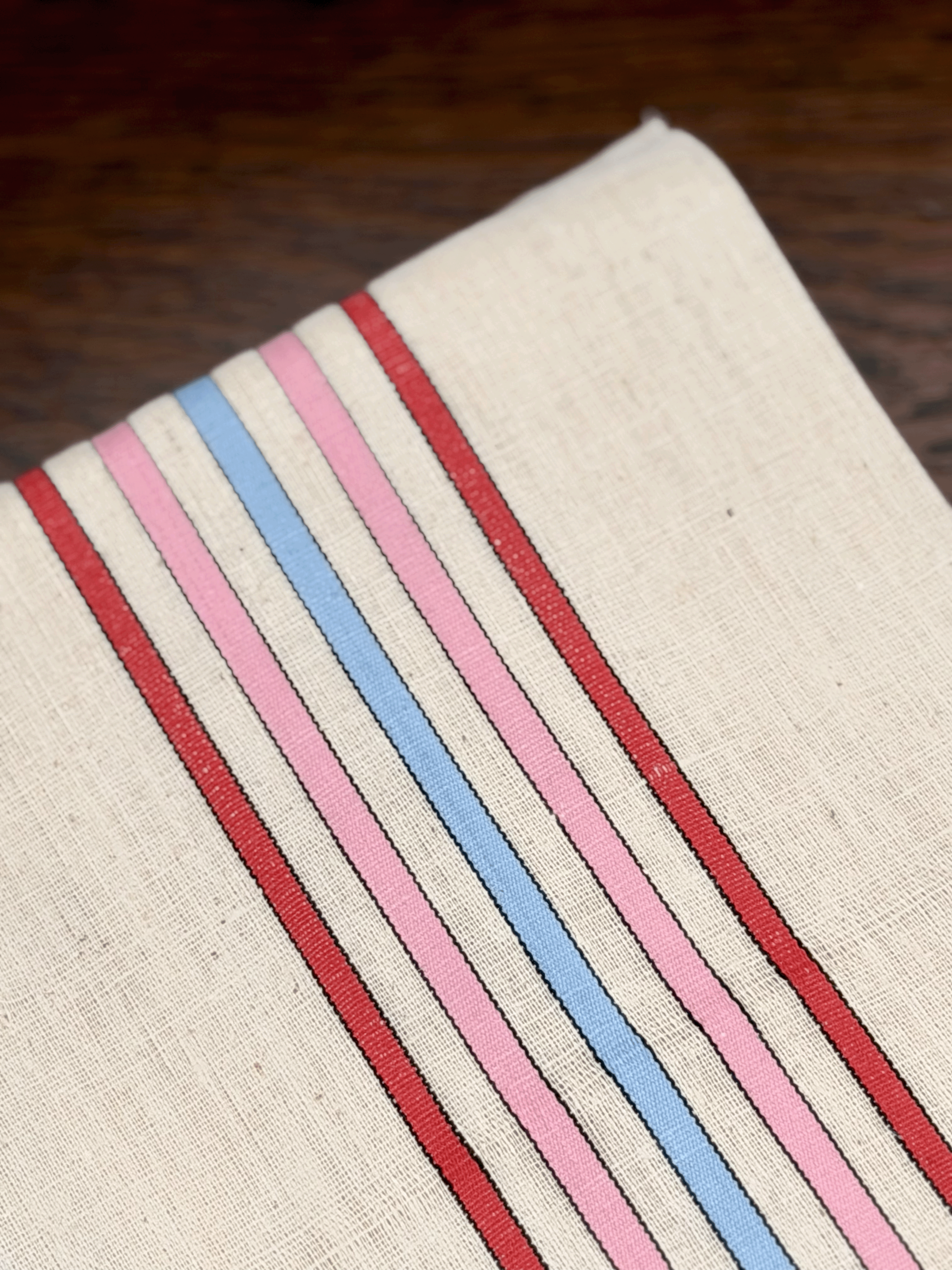French Tea Towel in Red, Pink, and Blue